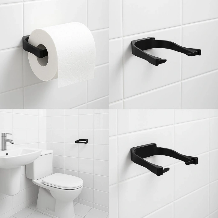 HERŞEYTREND Modern Siyah Tuvalet Kağıtlığı Duvar Tipi Minimal Tasarım Peçetelik