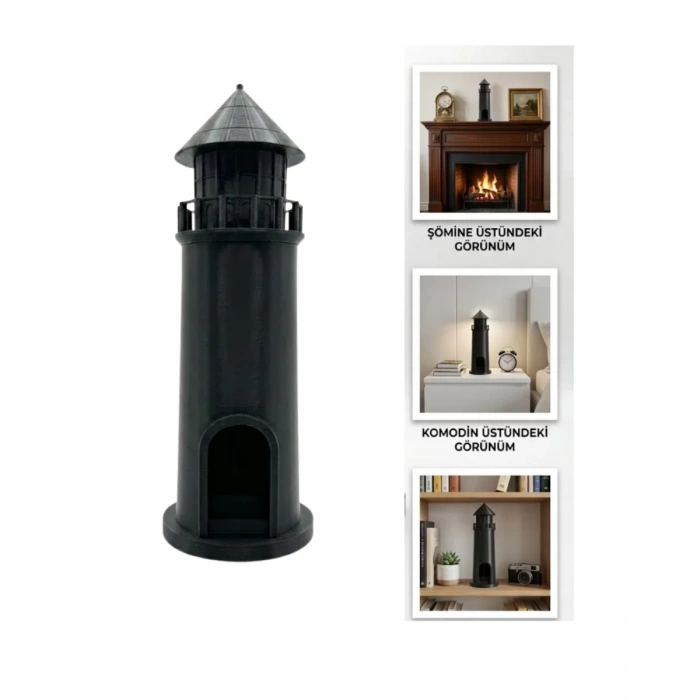 HERŞEYTREND Modern Tasarımlı 3D Siyah Deniz Feneri Ev Dekor Objesi