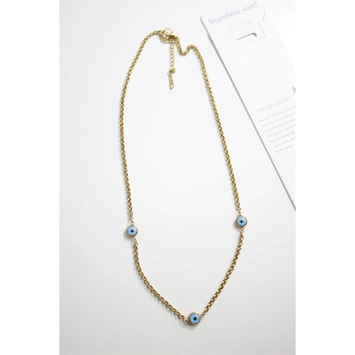 HERŞEYTREND Nazar Boncuk Çelik Kolye - Altın