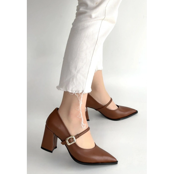 HERŞEYTREND Nıvra Taba Cilt Topuklu Ayakkabı