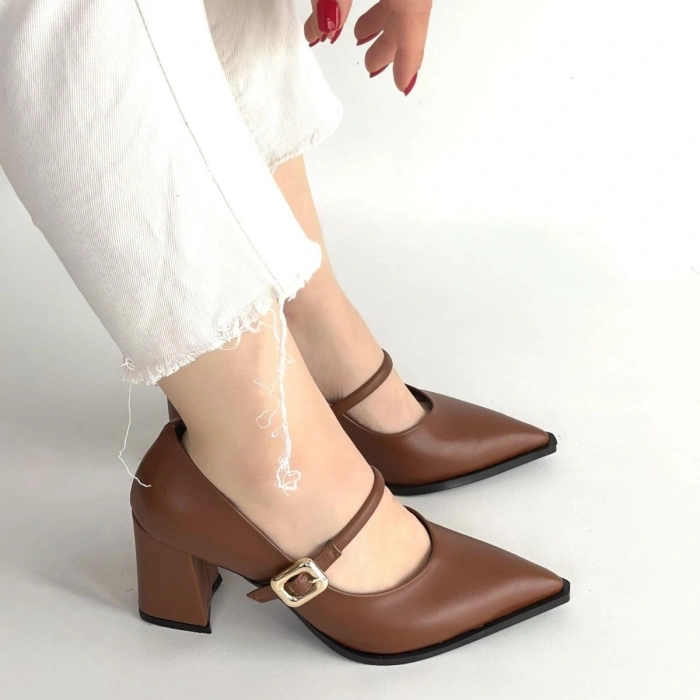 HERŞEYTREND Nıvra Taba Cilt Topuklu Ayakkabı