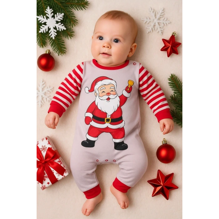 HERŞEYTREND Noel Baba Detaylı Bebek Tulum % 100 Pamuk