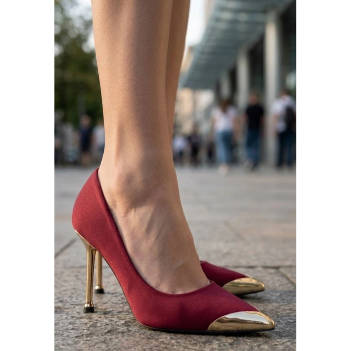 HERŞEYTREND Norji Bordo Saten Stiletto Ayakkabı