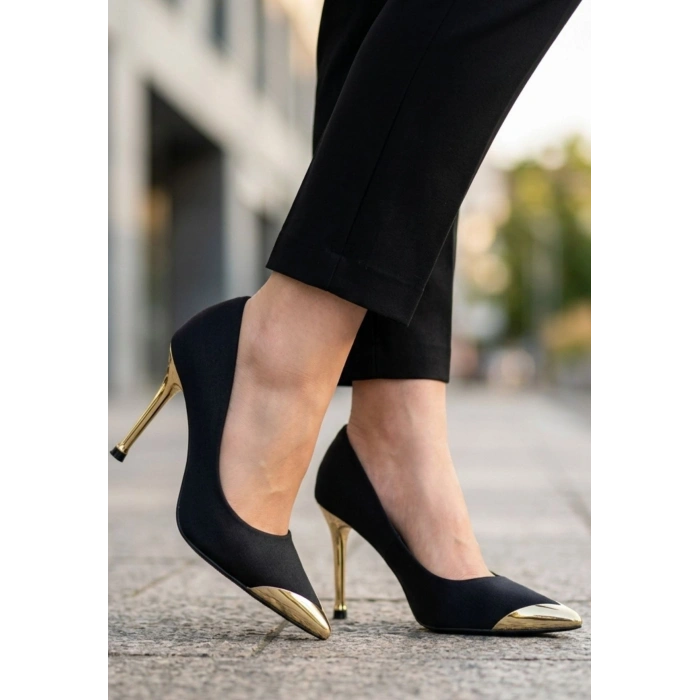 HERŞEYTREND Norji Siyah Saten Stiletto Ayakkabı