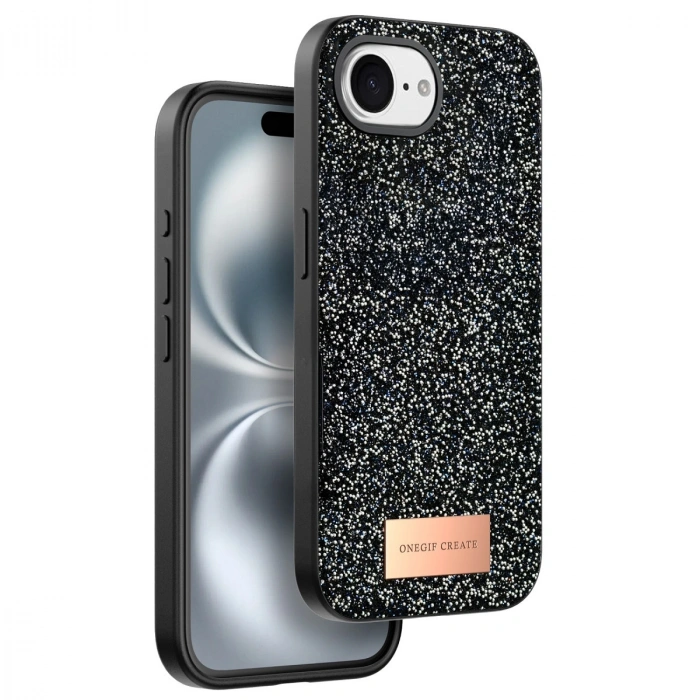 HERŞEYTREND Onegif Apple İphone 16e Bright Simli Kapak - Siyah