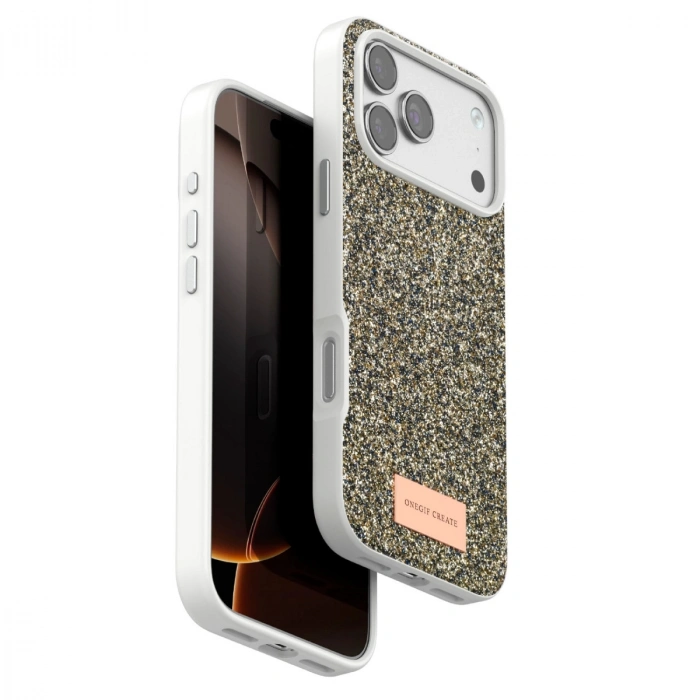 HERŞEYTREND Onegif Apple İphone 17 Pro Bright Simli Kapak - Çöl Titanyum