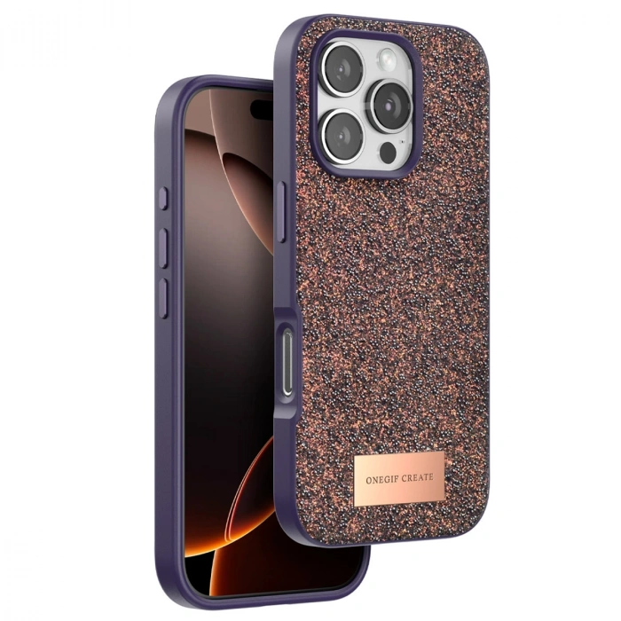 HERŞEYTREND Onegif İphone 16 Pro Bright Simli Kapak - Derin Mor