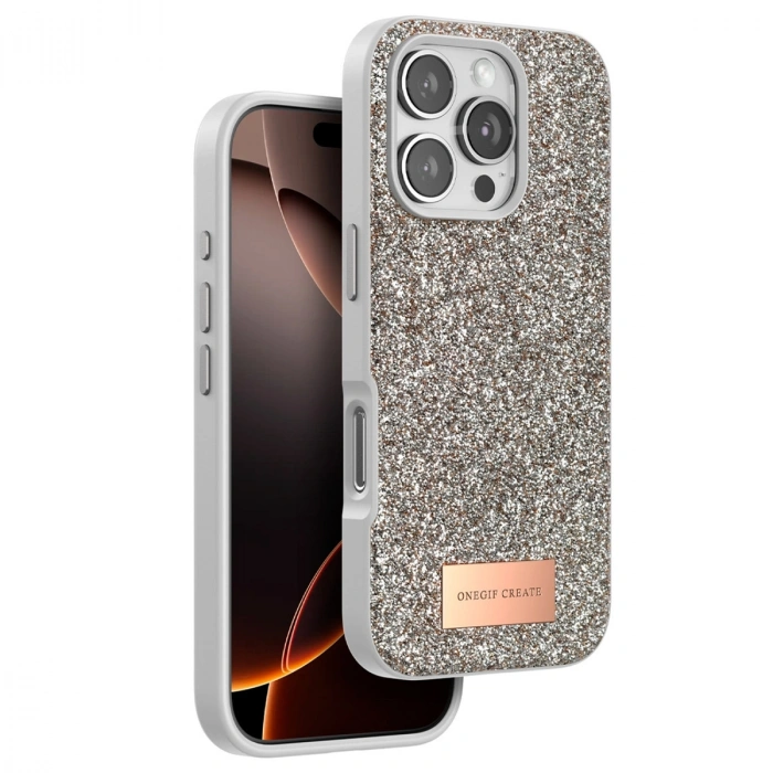 HERŞEYTREND Onegif İphone 16 Pro Max Bright Simli Kapak - Gold