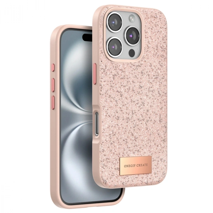 HERŞEYTREND Onegif İphone 16 Pro Max Bright Simli Kapak - Pembe