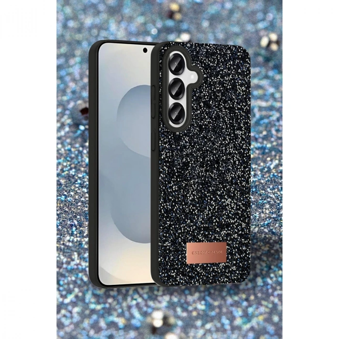 HERŞEYTREND Onegif Samsung Galaxy S25 Bright Simli Kapak - Siyah