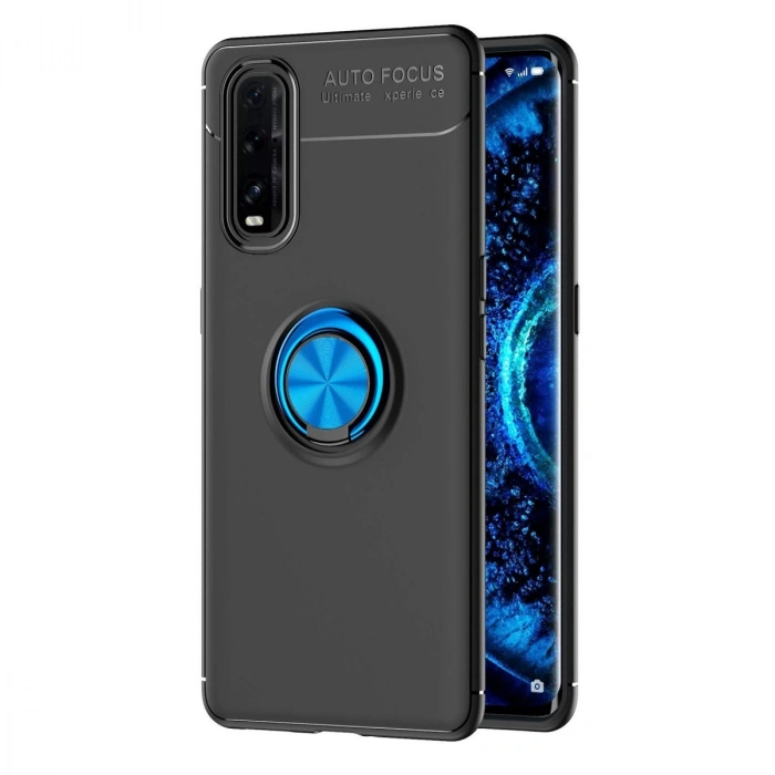 HERŞEYTREND Oppo Find X2 Kılıf Range Yüzüklü Silikon - Siyah-mavi