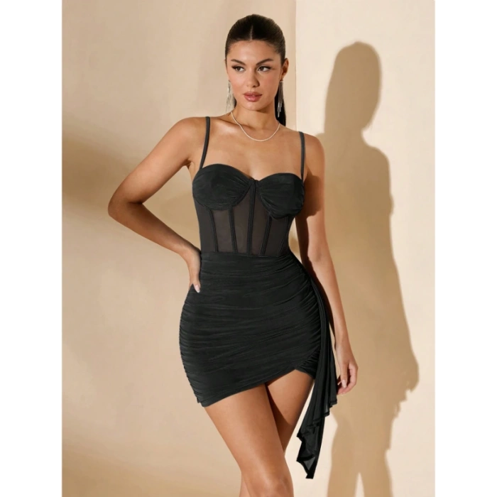 HERŞEYTREND  Özel Şık Tasarım Siyah Korse Görünümlü Mini Club Elbisesi