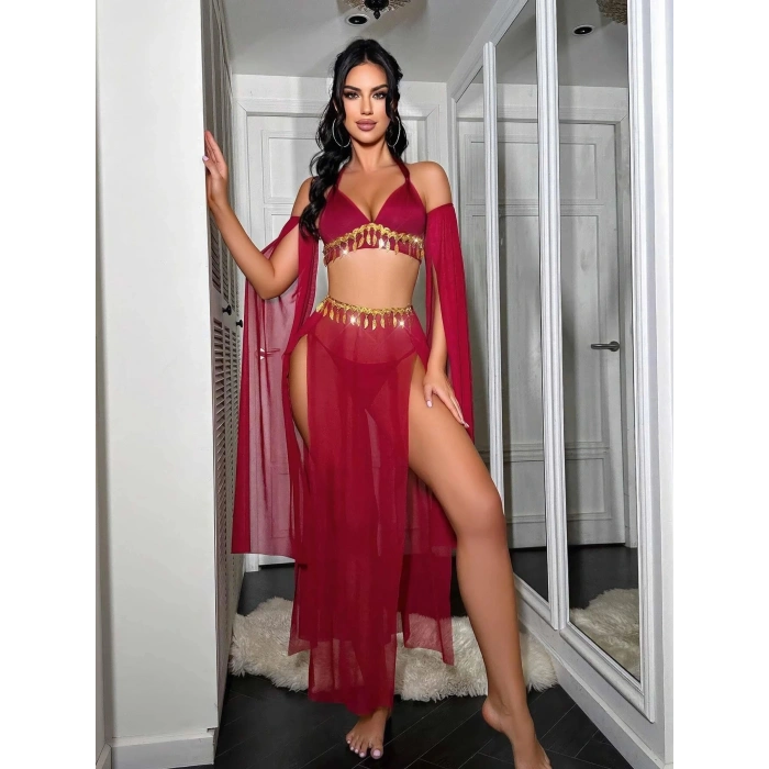 HERŞEYTREND  Özel Tasarım Kırmızı Harem Kostümü