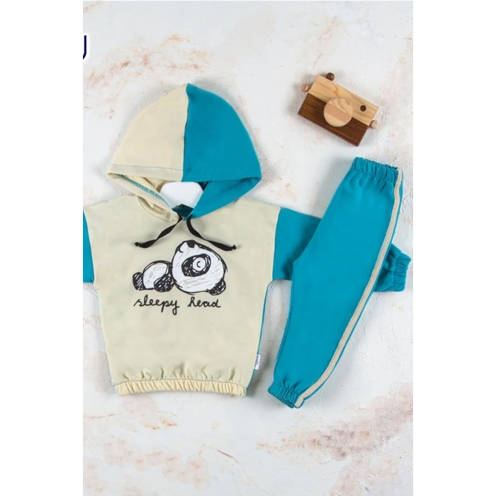 HERŞEYTREND Panda Desenli Kapişonlu Erkek Bebek Takımı