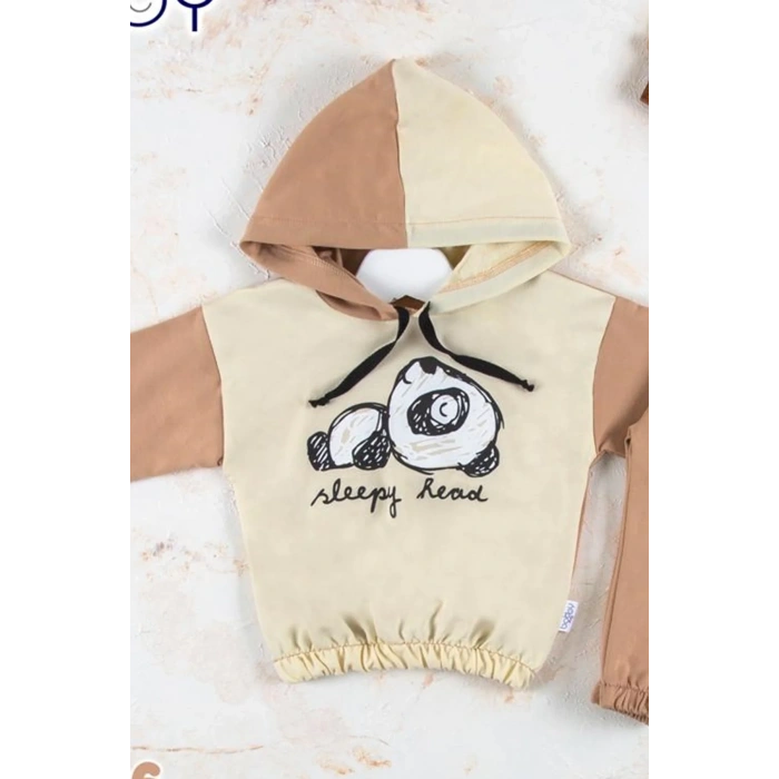 HERŞEYTREND Panda Desenli Kapişonlu Erkek Bebek Takımı
