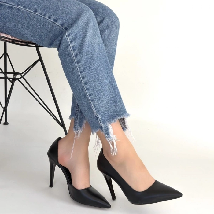 HERŞEYTREND Pley Siyah Cilt Stiletto Ayakkabı