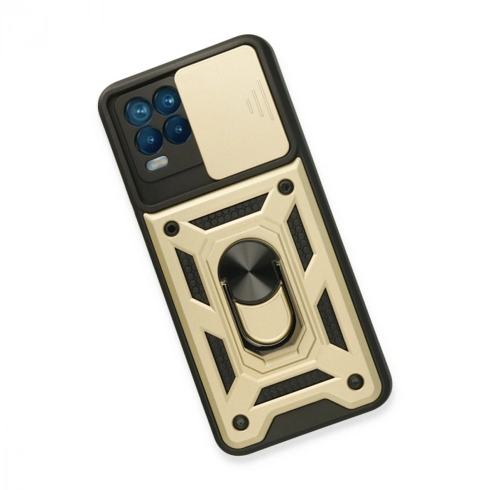 HERŞEYTREND Realme 8 Kılıf Pars Lens Yüzüklü Silikon - Gold