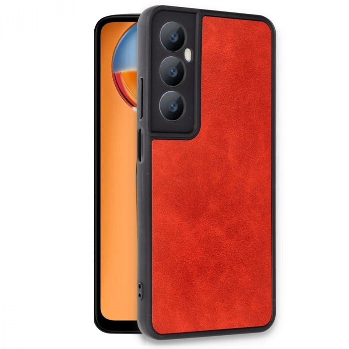 HERŞEYTREND Realme C65 Kılıf Aras Deri Kapak - Kırmızı