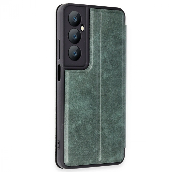 HERŞEYTREND Realme C65 Kılıf Flip Cover - Koyu Yeşil