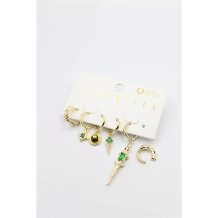 HERŞEYTREND Renkli Taşlı Set Küpe - Altın