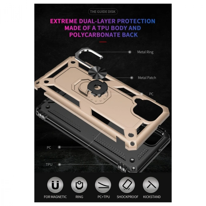 HERŞEYTREND Samsung Galaxy A22 Kılıf Sofya Yüzüklü Silikon Kapak - Gold