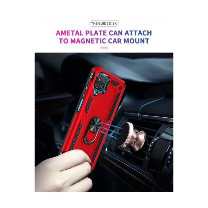 HERŞEYTREND Samsung Galaxy A22 Kılıf Sofya Yüzüklü Silikon Kapak - Kırmızı