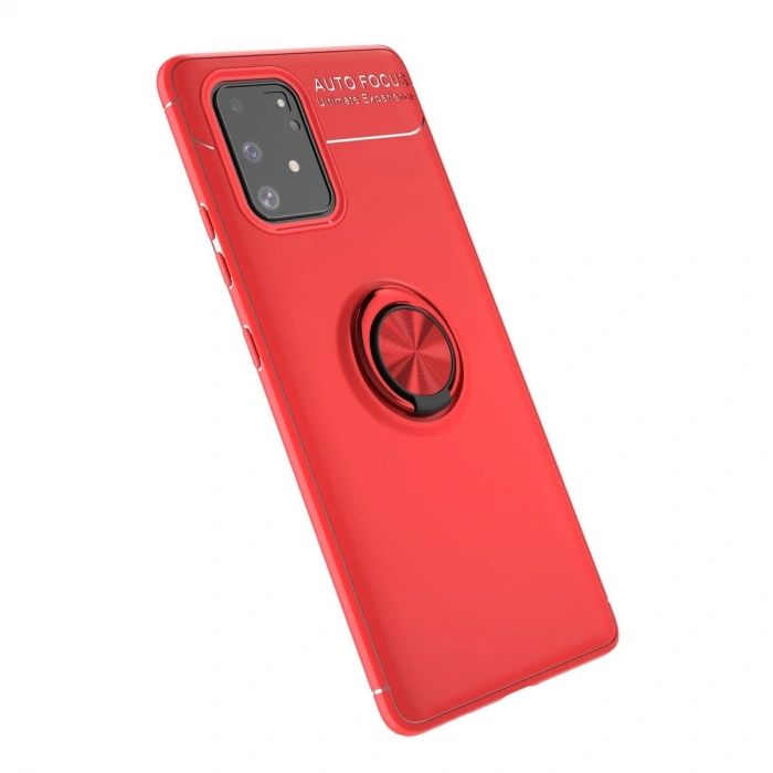 HERŞEYTREND Samsung Galaxy A91 / S10 Lite Kılıf Range Yüzüklü Silikon - Kırmızı