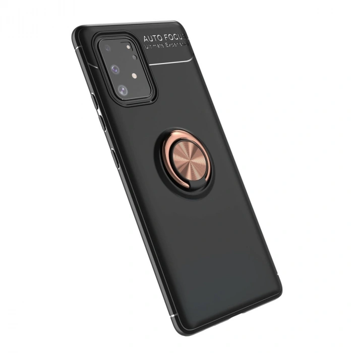 HERŞEYTREND Samsung Galaxy A91 / S10 Lite Kılıf Range Yüzüklü Silikon - Siyah-gold