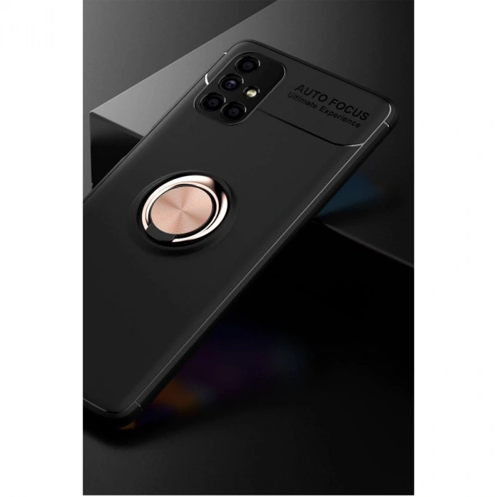 HERŞEYTREND Samsung Galaxy M51 Kılıf Range Yüzüklü Silikon - Siyah-gold