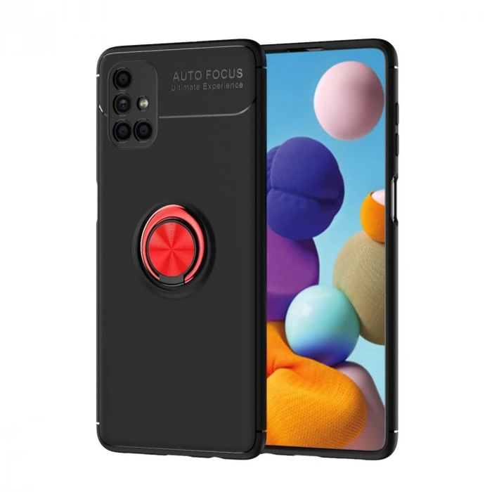 HERŞEYTREND Samsung Galaxy M51 Kılıf Range Yüzüklü Silikon - Siyah-kırmızı