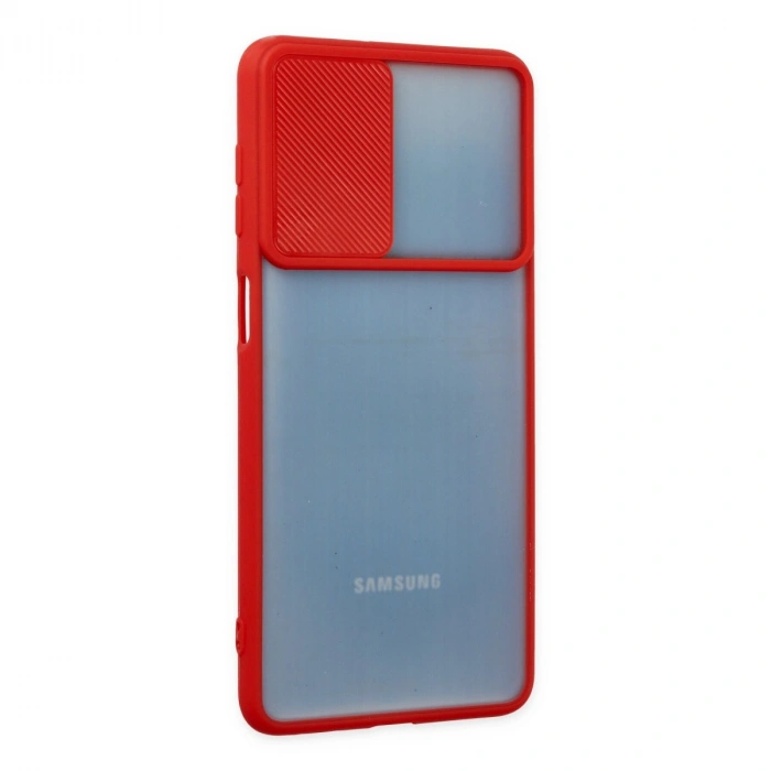 HERŞEYTREND Samsung Galaxy M52 5g Kılıf Palm Buzlu Kamera Sürgülü Silikon - Kırmızı