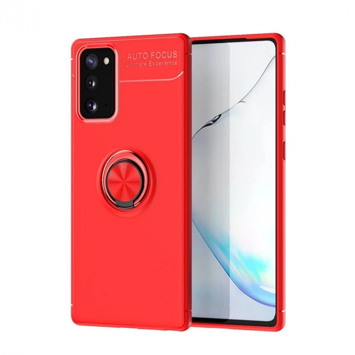 HERŞEYTREND Samsung Galaxy Note 20 Kılıf Range Yüzüklü Silikon - Kırmızı
