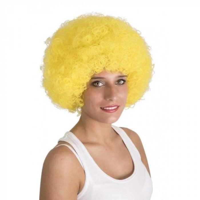 HERŞEYTREND Sarı Renk Kıvırcık Afro Bonus Peruk