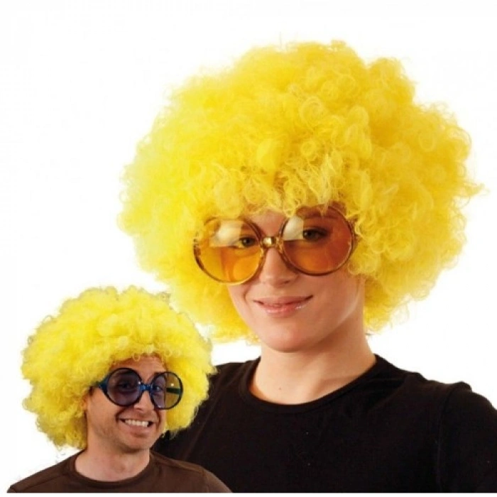 HERŞEYTREND Sarı Renk Kıvırcık Afro Bonus Peruk