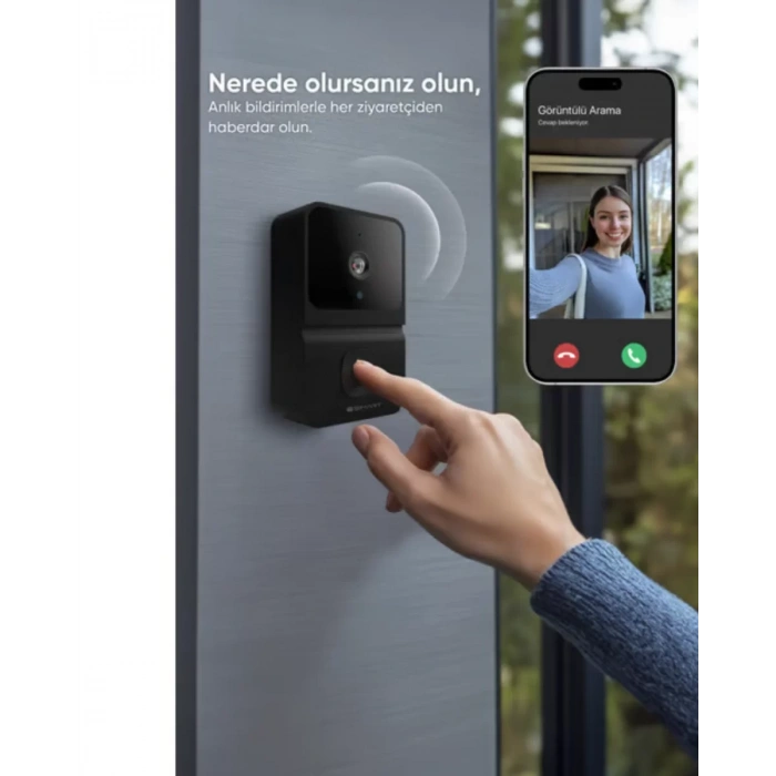 HERŞEYTREND Şarjlı Akıllı Kapı Zili 800 mAh Bataryalı Mobil Bildirimli