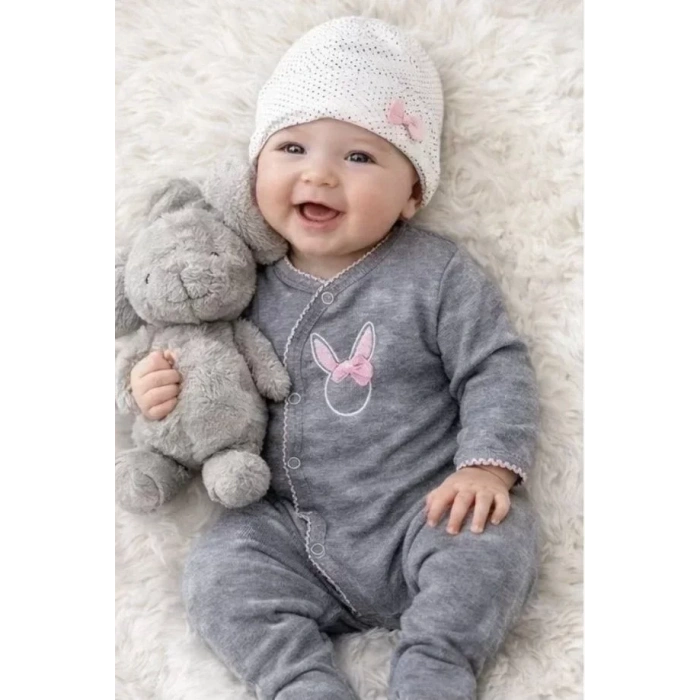 HERŞEYTREND Sevimli Tavşan Desenli Kız Bebek 4’lü Tulum Seti