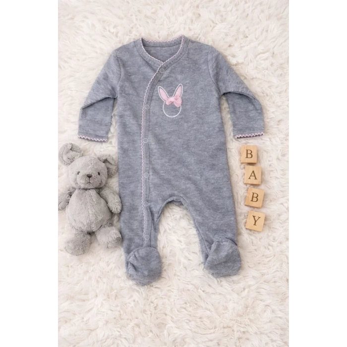 HERŞEYTREND Sevimli Tavşan Desenli Kız Bebek 4’lü Tulum Seti