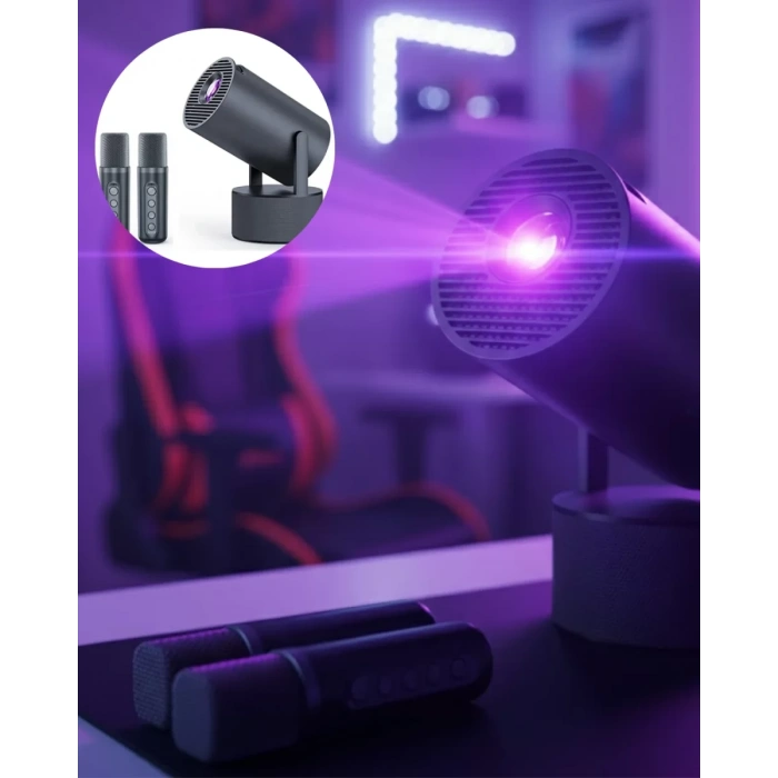 HERŞEYTREND Siyah Android Sistemli Kareoke Projeksiyon 180° Döner Başlıklı