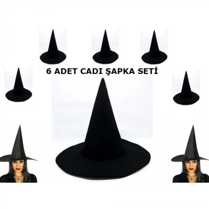 HERŞEYTREND Siyah Cadı Şapkası Keçe Yetişkin Boy 6 Adet
