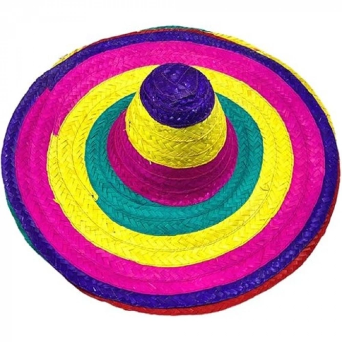 HERŞEYTREND Sombrero Meksika Şapkası Renkli Örme Hasır Yetişkin Boy