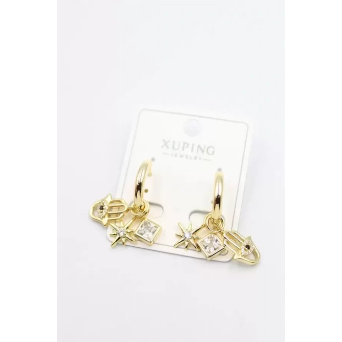 HERŞEYTREND Taşlı Charm Küpe - Altın