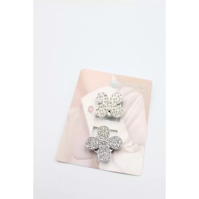 HERŞEYTREND Taşlı Düğme Broş - Gümüş