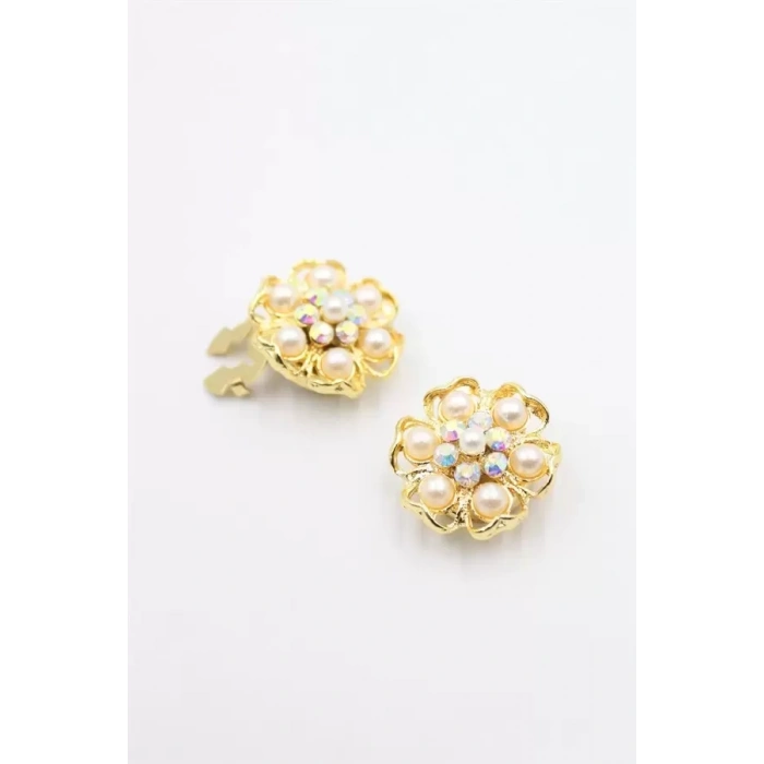 HERŞEYTREND Taşlı Düğme Broşu - Altın