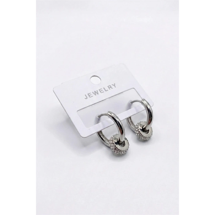 HERŞEYTREND Taşlı Halka Küpe - Gümüş