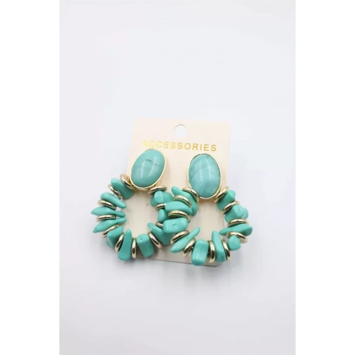 HERŞEYTREND Taşlı Halkalı Küpe - Turkuaz