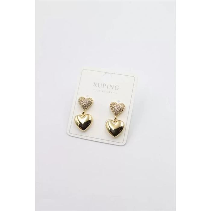 HERŞEYTREND Taşlı Kalp Küpe - Altın