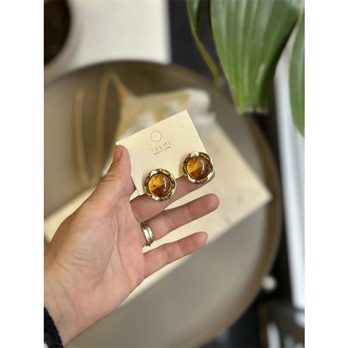 HERŞEYTREND Taşlı Küpe - Kahverengi