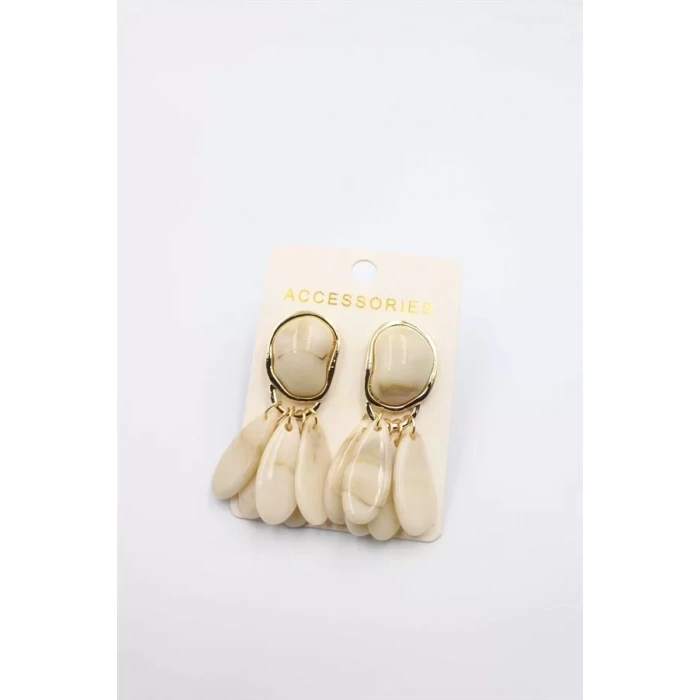 HERŞEYTREND Taşlı Küpe - Krem