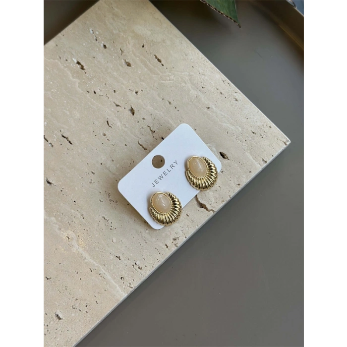 HERŞEYTREND Taşlı Küpe - Krem