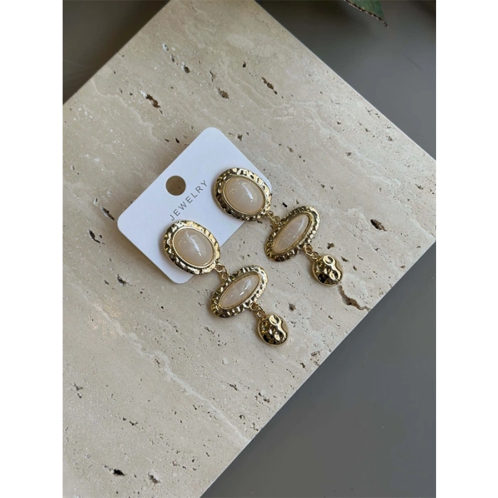 HERŞEYTREND Taşlı Küpe - Krem